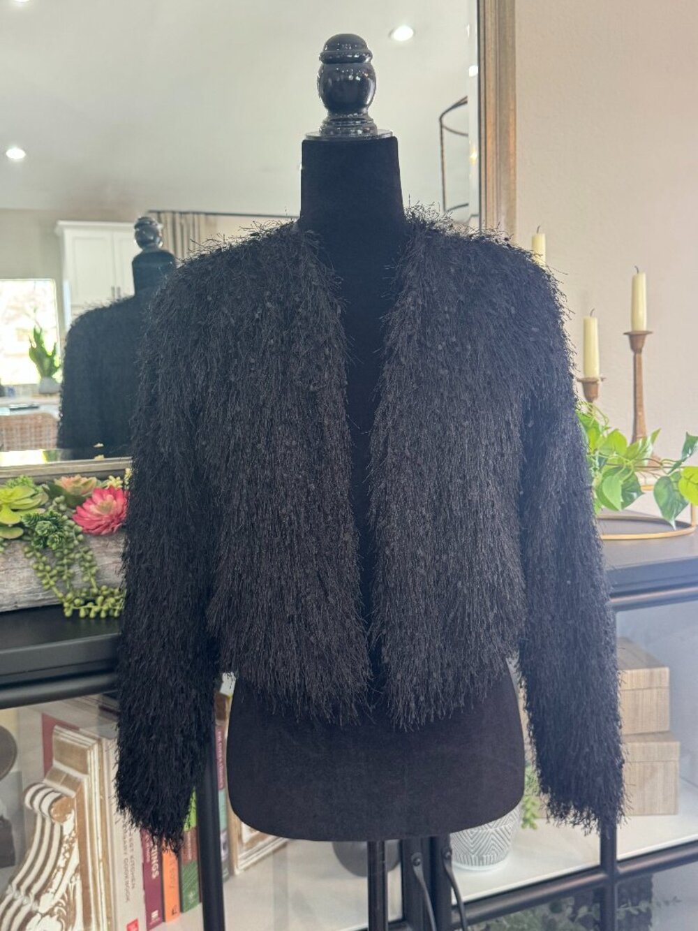 Forever 21 Black Crop Fuzzy Open-front Cardigan - Size S